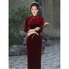 Burgundy retro cheongsam high-end temperament national style slim-fitting improved women's new Chinese autumn and winter long-sleeved dress dress