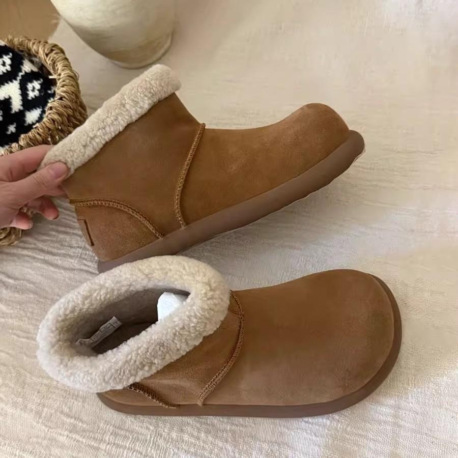 Miyou Version~ Retro Round Head Ugly Cute Short Boots Women's Velvet Low-top Snow Boots Warm Big Cotton Shoes Thick-soled Fluffy Boots
