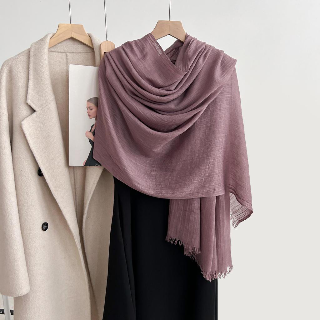 Artistic Cotton and Linen Scarf - Solid Color, Japanese & Korean Style, Women's Shawl for Air-Conditioned Rooms, Outerwear, Sun Protection