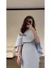 European and American 2024 Solid Color Satin Batwing Shawl Dress with Long Sleeves