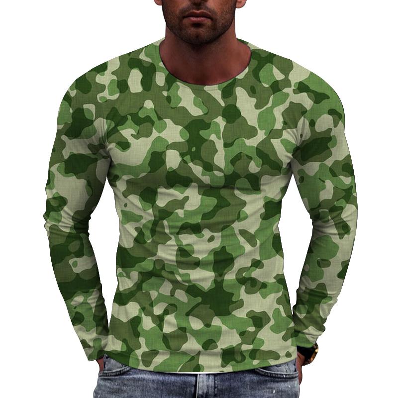 Europäisches Camouflage-Bild Herren Langarm-T-Shirt Lässig Bedruckte T-Shirts Hip-Hop Persönlichkeit Rundhals Schnelltrocknende Oberteile