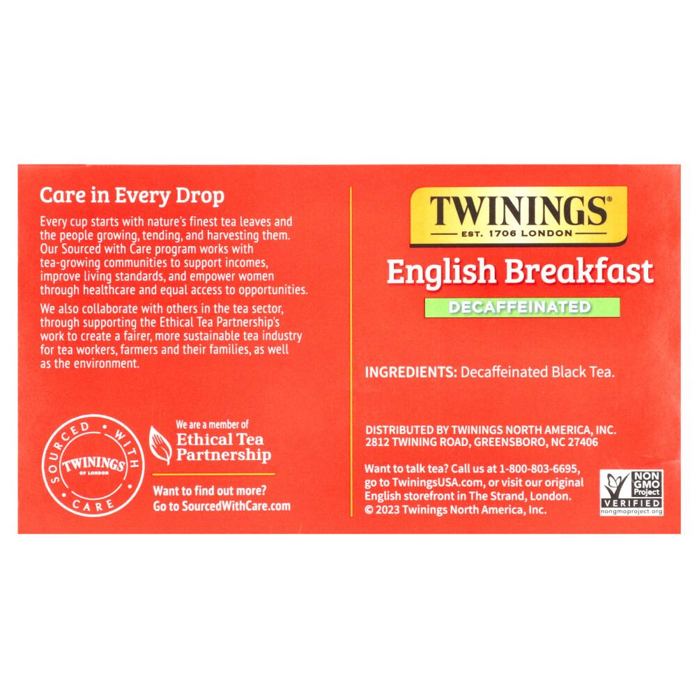 Twinings English Breakfast Pure Decaffeinated Black Tea, 50 Teabags, 100g (3.53oz)