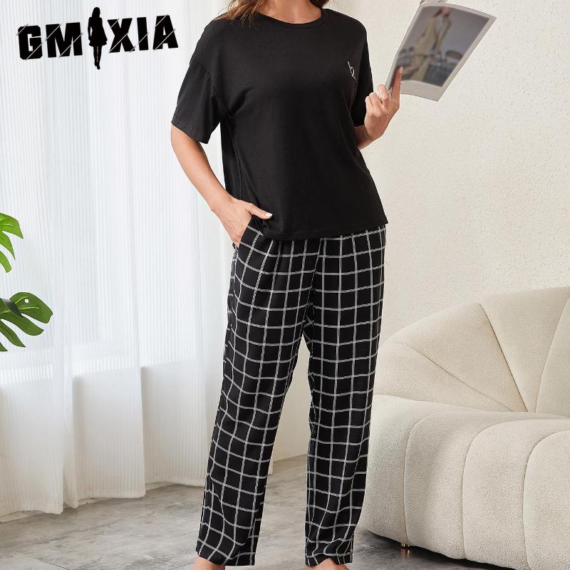 GMXIA Pajamas Women's Spring and Summer Thin Short-sleeved Trousers Homewear Suit
