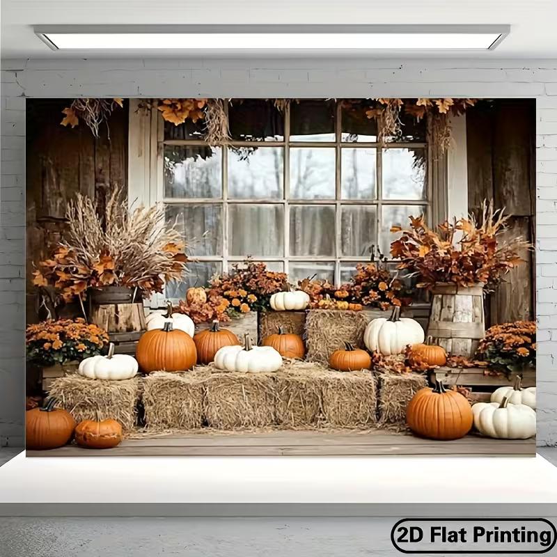 Rustic Fall Pumpkin Tapestry Farmhouse Porch Scene Wall Hanging for Party & Photography