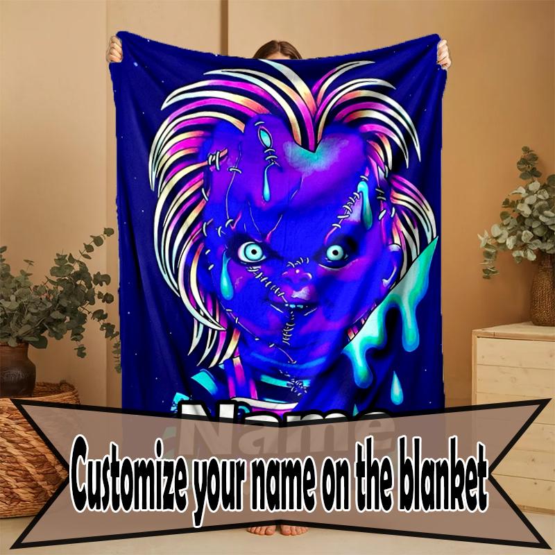 Custom Name Personalized Bride of Chucky Print Blanket, Home Decor, Bedroom, Sofa, Camping, Couch, Gifts for Birthday Christmas