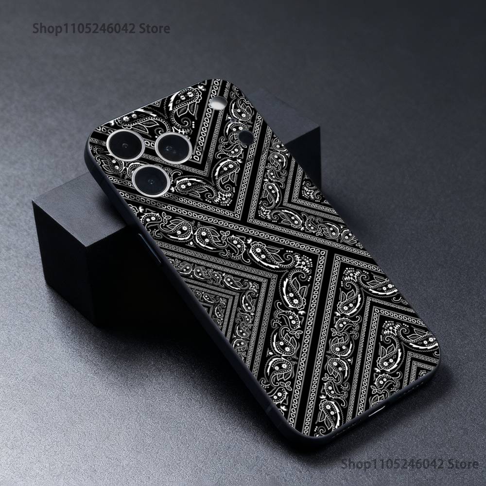 Bandana Pattern Phone Case For iPhone 17,16,15,14,13,12,11,Pro,XS,Max,XR,Plus,E,SE4,Mini Black Soft Cover