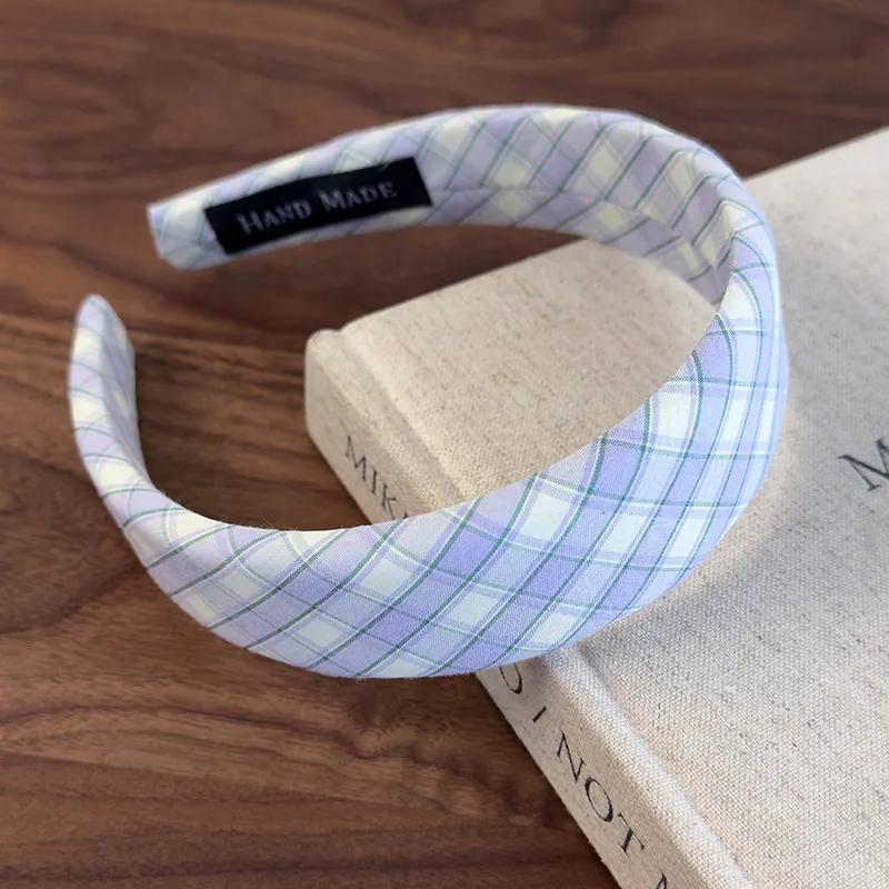 New Sweet Fresh Colorful Plaid Headbands Wide Sponge Hair Band Woman Retro Temperament Hair Hoop Female Fashion Hair Accessories