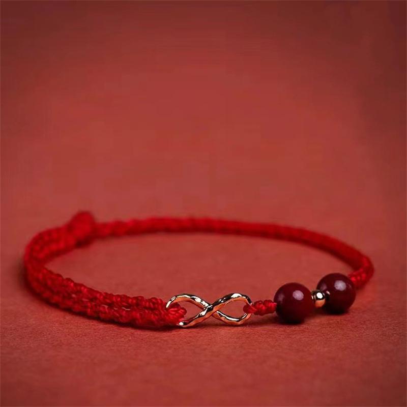 Lucky Peach Blossom Transfer Bead Bracelet for Women Men Handmade Braided Red Rope Adjustable Bracelet Couple Jewelry Gifts