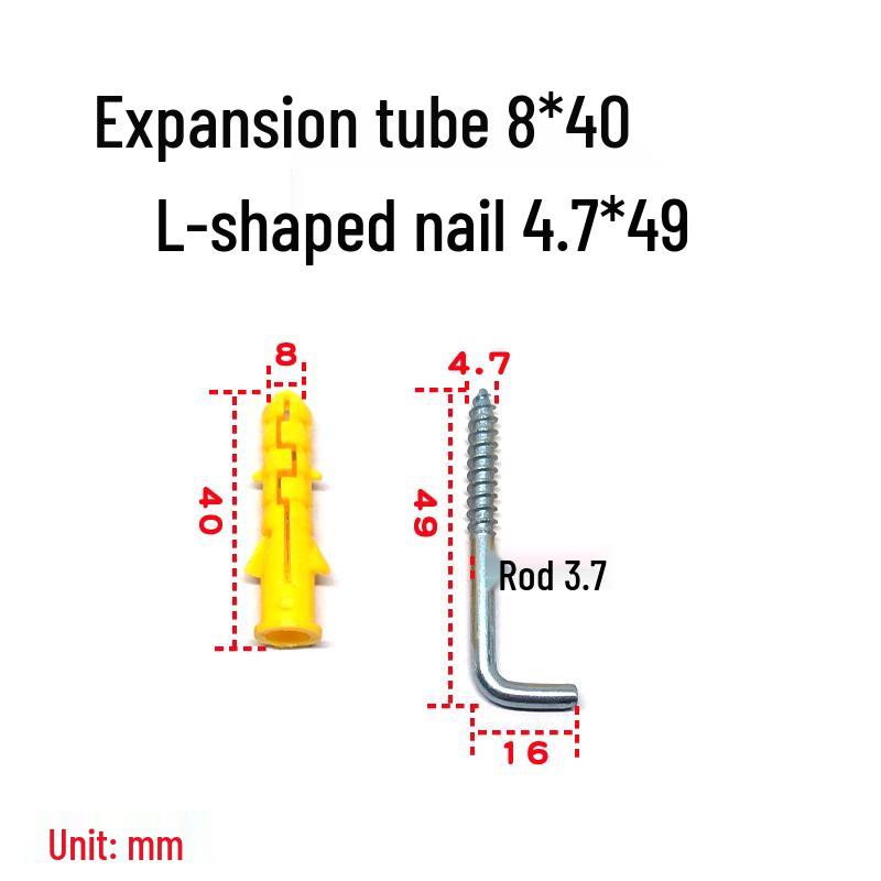 7-Shaped Expansion Tube Kit: L-Shaped Rubber Plug, Right-Angle Self-Tapping Wood Screw, Lamp & Frame Hooks, Plastic Expansion Plug, Mirror Frame Bolt.