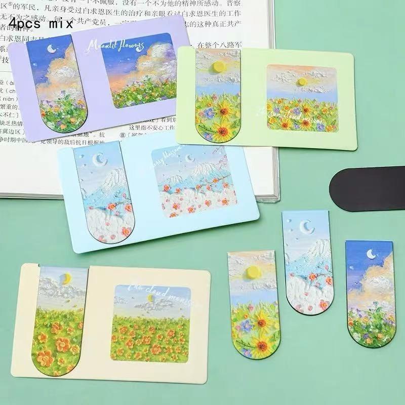 Oil Painting Magnetic Bookmarks Student Notes Classification Clips Exquisite Double Sided Paper Learning Reading Small Gifts