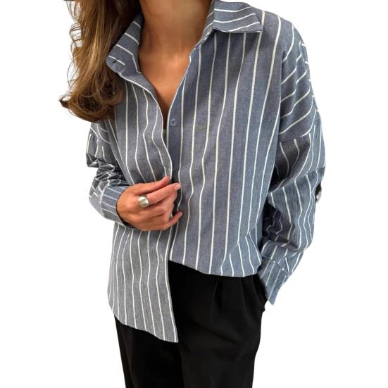 Women Shirt Lapel Long Sleeve Single Breasted Shirt Tops Mid-length Loose Fit Casual Tops Work Daily Life Wear