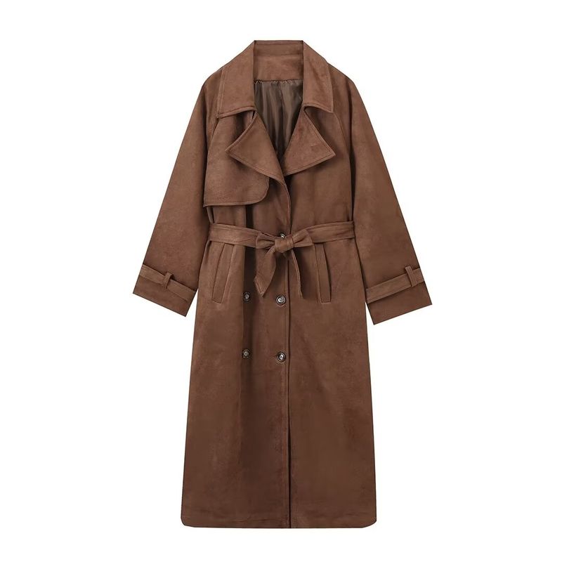 

Kaslead New Arrival Women s Fashion Style Fashion Double Button Lapel Long Jacket Trench Coat Outwear Brown S