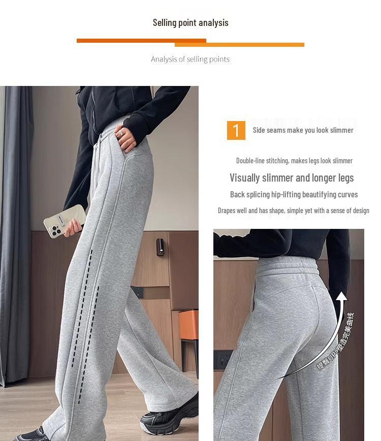 Gray Fleece-Lined Wide Leg Sweatpants for Women - Petite Fit, Winter Casual 2024