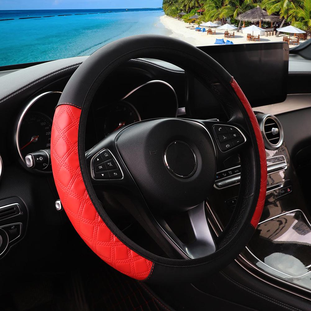 PU Leather Steering Wheel Cover with Breathable Material and Anti Slip Features for 15 Inch Car Wheels Improving Driving Safety