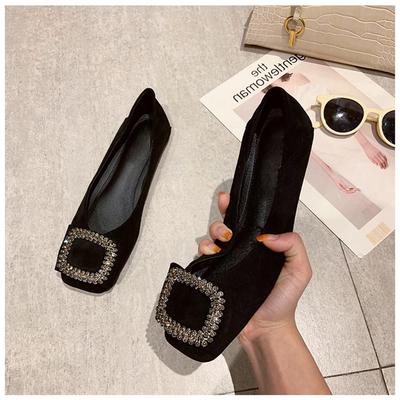 Fashion Square Toe Flat Shoes for Women Spring Summer New Square Buckle Diamond Shallow Cut Women Shoes Boat Shoes Large Size 44 45 46
