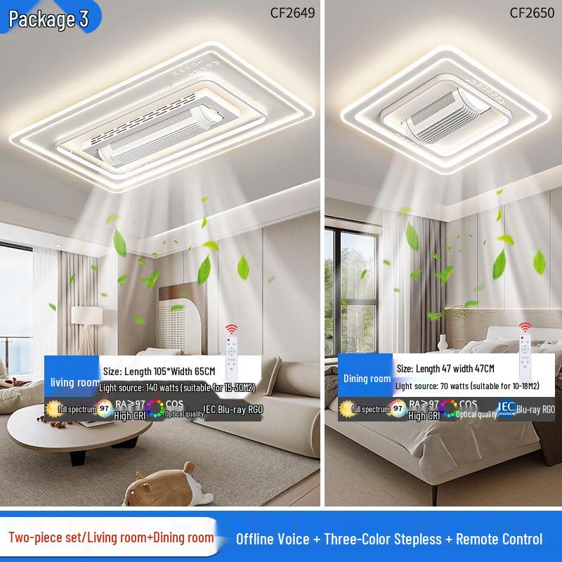 Modern Smart Leafless Ceiling Fan with Tricolor Light and Voice Control for Living Room/Bedroom, 110V, 36 inches