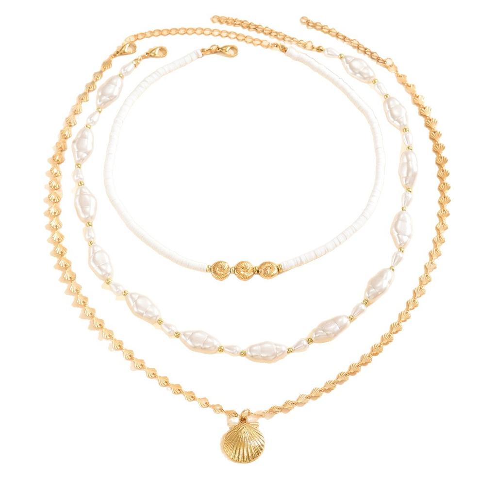 Fashion creative ocean style scallop pendant necklace fashion personality soft pottery imitation pearl stacked collarbone chain women