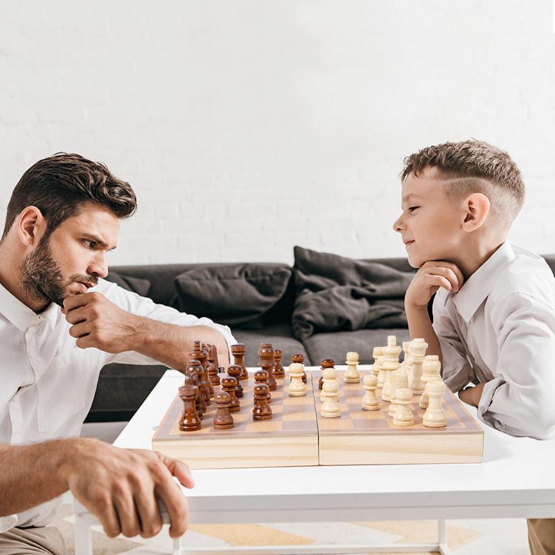 Wooden Magnetic Chess 2-In-1 Folding Chess Adult Children'S Competitive Games Educational Toys