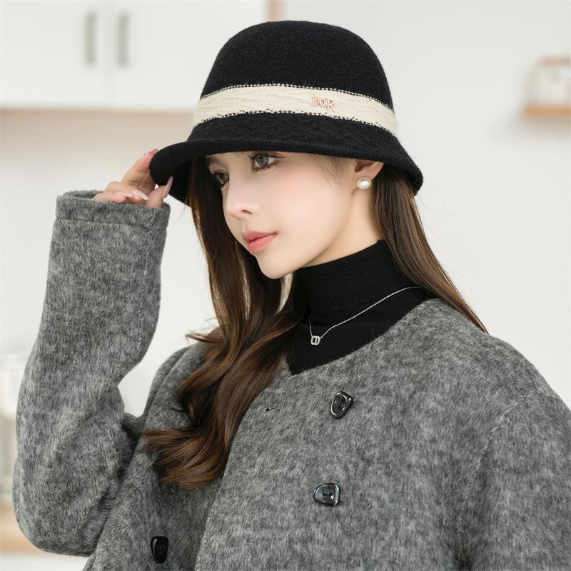 Fashion Bucket Hat Women's Knitted Bucket Hat Autumn and Winter Top Hat