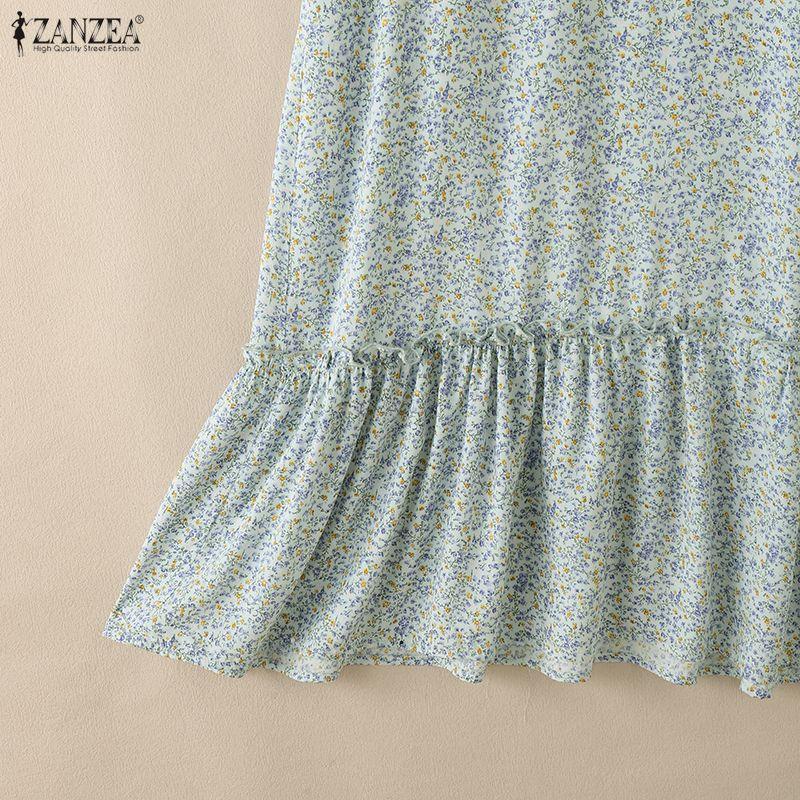 ZANZEA Women Casual Square Collar Summer Short Sleeve Floral Dress