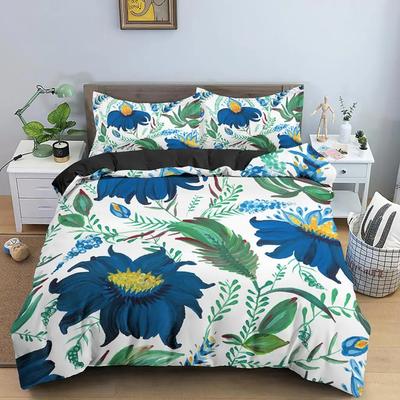 Funda nórdica con estampado floral en 3D de flores, tamaño King y Queen, juego de cama de poliéster para adolescentes, adultos y mujeres, funda de edredón suave con hojas