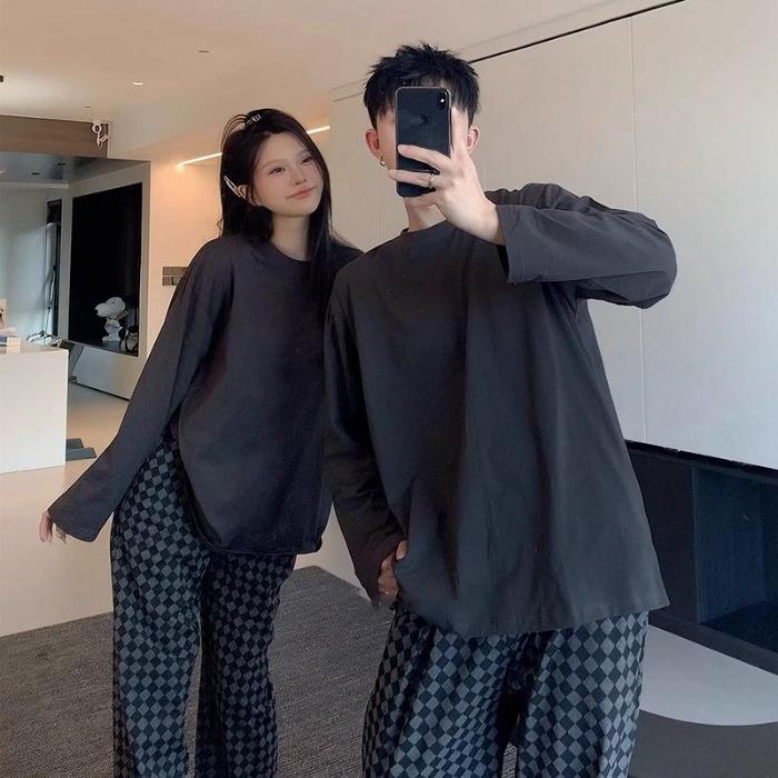 

Couple s Round Neck Pajama Set for Women - Long Sleeve & Pants, Spring/Fall Men Size 6 [2XL, 3XL]