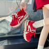 Red Thin German Training Shoes Women's Inner Height Increase of 6cm Spring and Autumn Thick Sole Versatile Small Trend Sports and Leisure Shoes