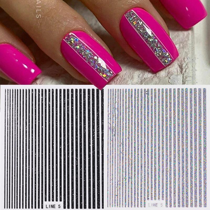 3D čáry Samolepky na nehty Holografické proužky Písmena Obtisky Curve Gel Nails Art Sliders Manikúra Dekor