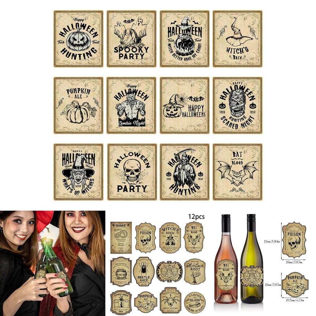 Halloween Vintage Bottle Stickers With Pumpkin Head Decor For Party Venue Decoration