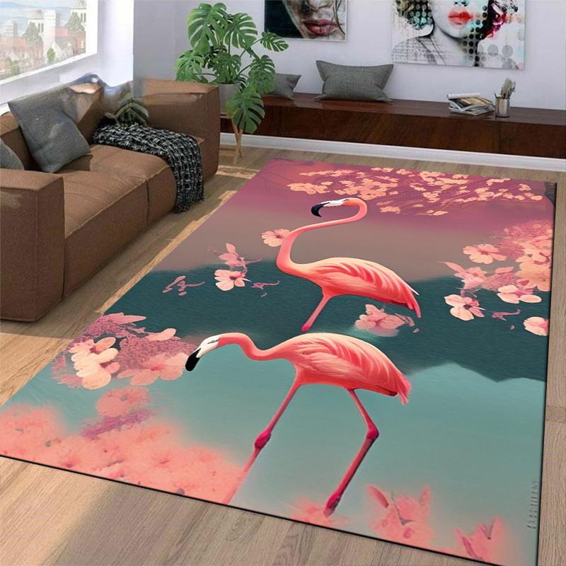 Flamingo Bliss Carpet Design with Elegant Pink Flowers Suitable for Use As an Anti-slip Game Mat for Living Room and Bedroom Sofas
