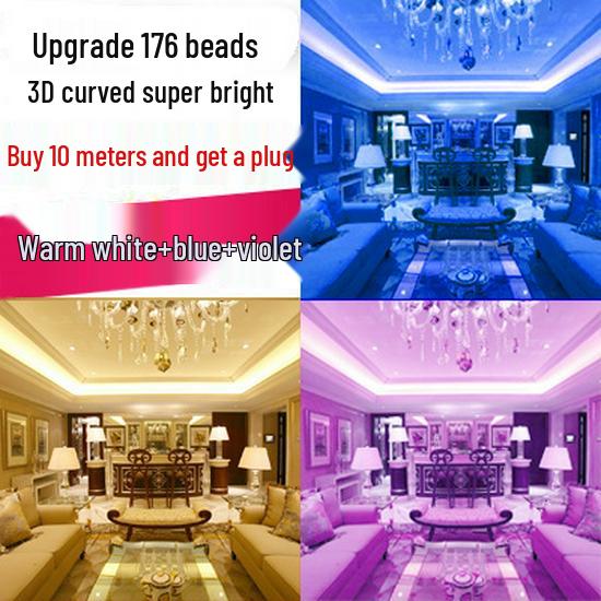 Waterproof 220V LED Strip Lights: Tri-Color, Self-Adhesive, Extra Bright for Living Room, Ceiling Trough, and Outdoor Use
