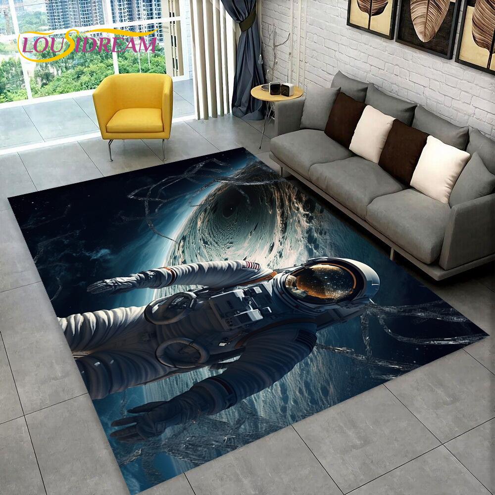 Astronaut Traum Universum Raumfahrer 3D Weltraum Cartoon Teppich für Wohnzimmer Schlafzimmer Dekoration, Rutschfest für Sofa Fußmatte Kinder