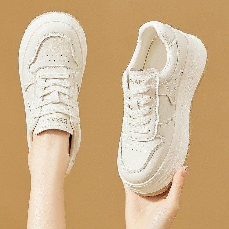 Popular Sports Little White Shoes Women's 2025 Autumn New Versatile Thick-soled High-profile Soft-soled Non-slip Casual Leather Board Shoes