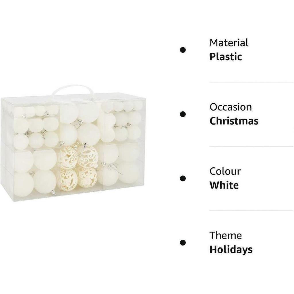 100pcs Christmas Baubles Shatterproof Balls Christmas Tree Decoration Ornaments for Xmas Hanging Decorations (White)