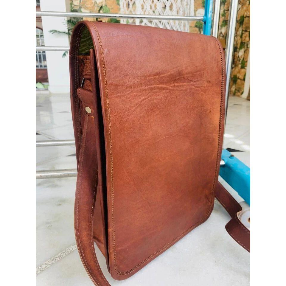 Pasta Mensageiro Vintage de Couro Seguro para Laptop Masculino Feita à Mão