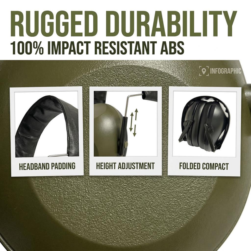 Compact Foldable Ear Defenders, Ear Protection Safety Earmuffs, Noise Reduction Slim Passive Hearing Protectorfor Gun Range