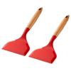 2Pcs Silicone Spatula Wide Mouth Tamagoyaki Shovel Beef Non-Stick Wooden Handle Meat Egg Frying Cooking Tool Kitchen Gadgets