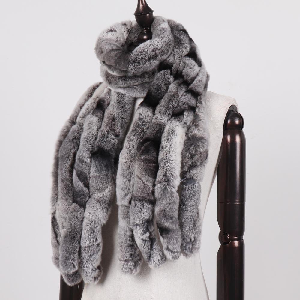 Winter Women Real Rex Rabbit Fur Scarf Natural Soft Chinchila Rex Rabbit Fur Scarves Lady Warm Soft Rex Rabbit Fur Muffler
