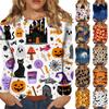 Women's long-sleeved loose-necked Halloween print casual top , suitable for holiday parties