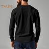 Men Spring Autumn Top Button Decor V Neck Long Sleeves Solid Color Pullover T-shirt Stretchy Slim Fit Fitness Sport Top