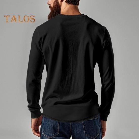 Men Spring Autumn Top Button Decor V Neck Long Sleeves Solid Color Pullover T-shirt Stretchy Slim Fit Fitness Sport Top
