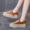 Neue Plateau-Sneaker Damen Herbst Trainer Atmungsaktives Leder Dünne Schuhe Mode Dicke Sohle Lässige Sportschuhe Klobige Sneaker