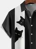 Aspersio Short Sleeve Cat Print Collared Retro Patterned and Flashy Top for Street Cat Print Summer Wear Shirt, Unique, Fun, Men, Cool, Colorful,