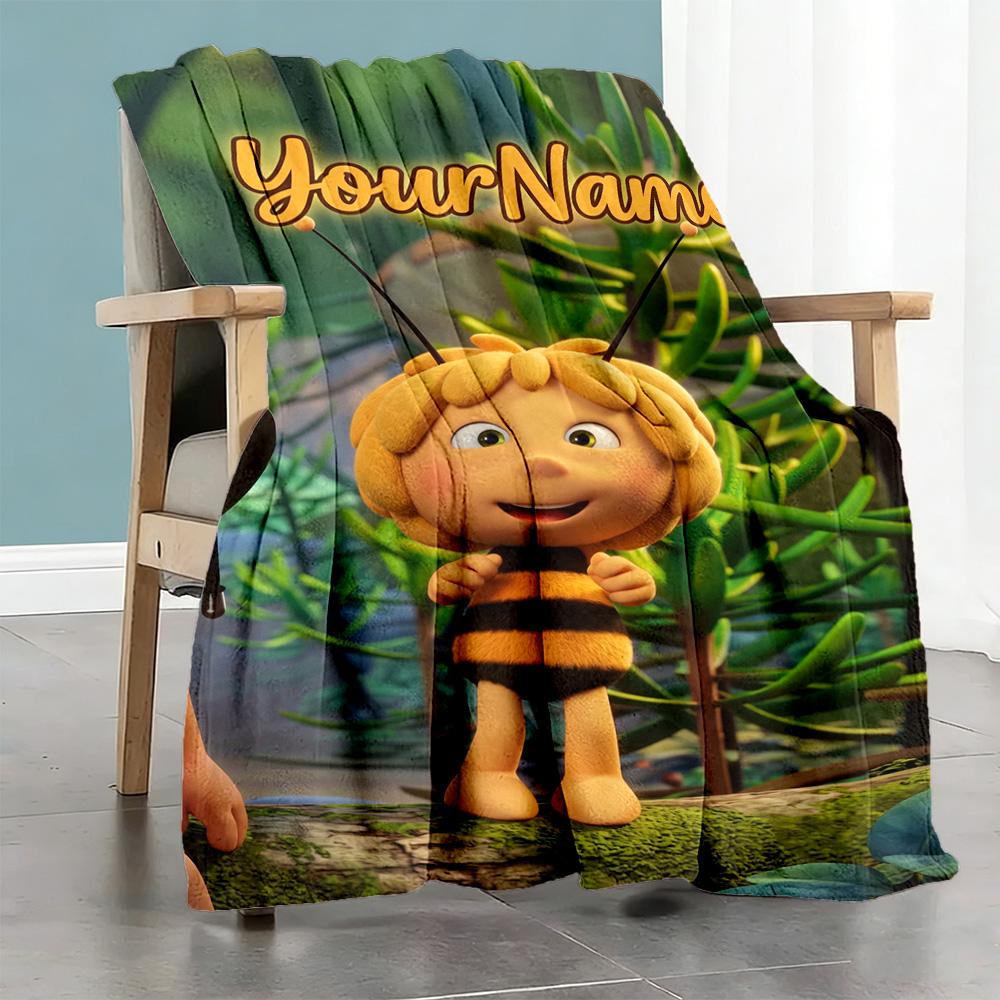 Biene Maja Customize Text Blanket Throw Personalized Blanket Soft & Cozy Versatile for Seaside Couch Sofa Home Decor Four Seasons Multipurpose