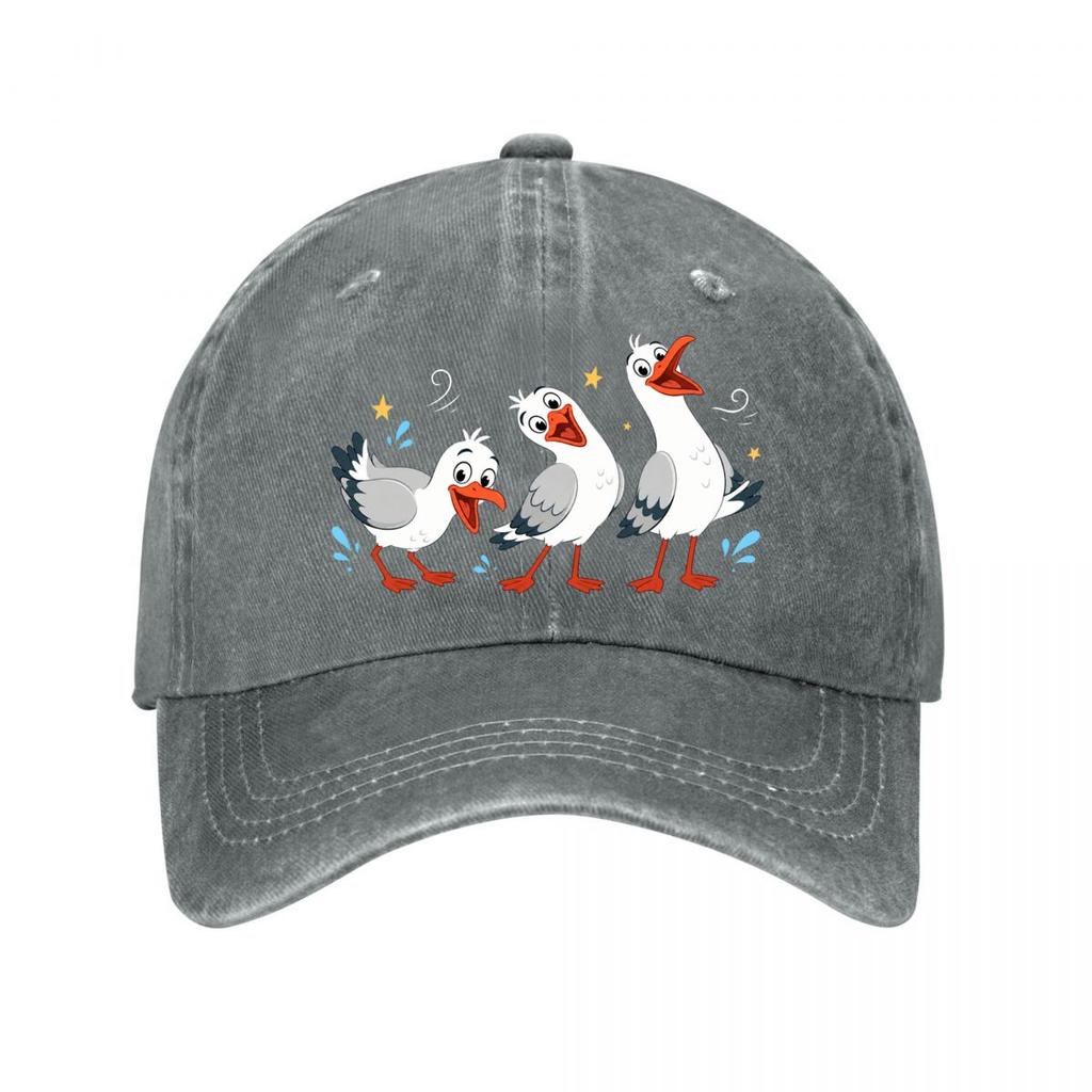 Playful Cartoon Seabird Trio Parade New Vintage Washed Cotton Baseball Cap Sun Hats