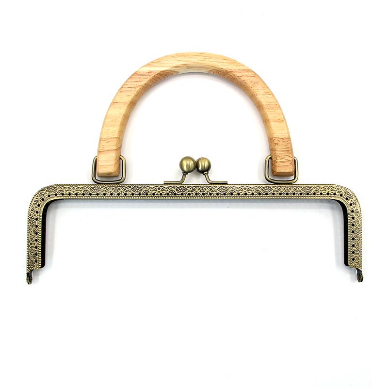 20CM Dark Embossed Bronze Handbag Handle with 25CM Square Wood Clasp and Smooth Screw Material