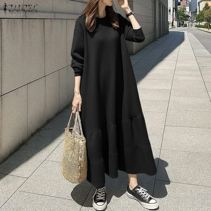 ZANZEA Dámské ležérní podzimní zimní mikinové šaty s kulatým výstřihem a dlouhým rukávem