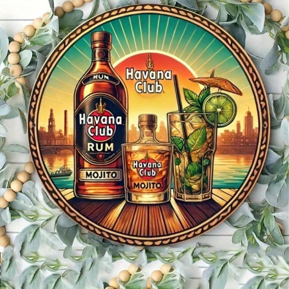 Round Metal Wall Poster Havana Club Rusty Bar Decor 20 Cm