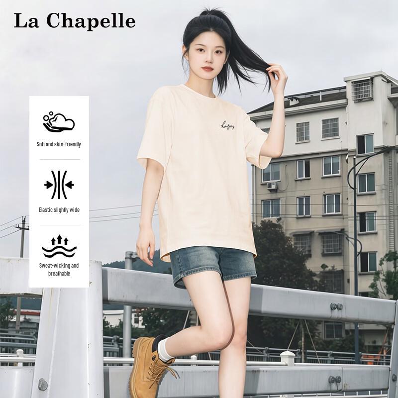 La Chapelle 2026 Summer Letter Print Heavyweight Cotton Loose Fit T-Shirt S