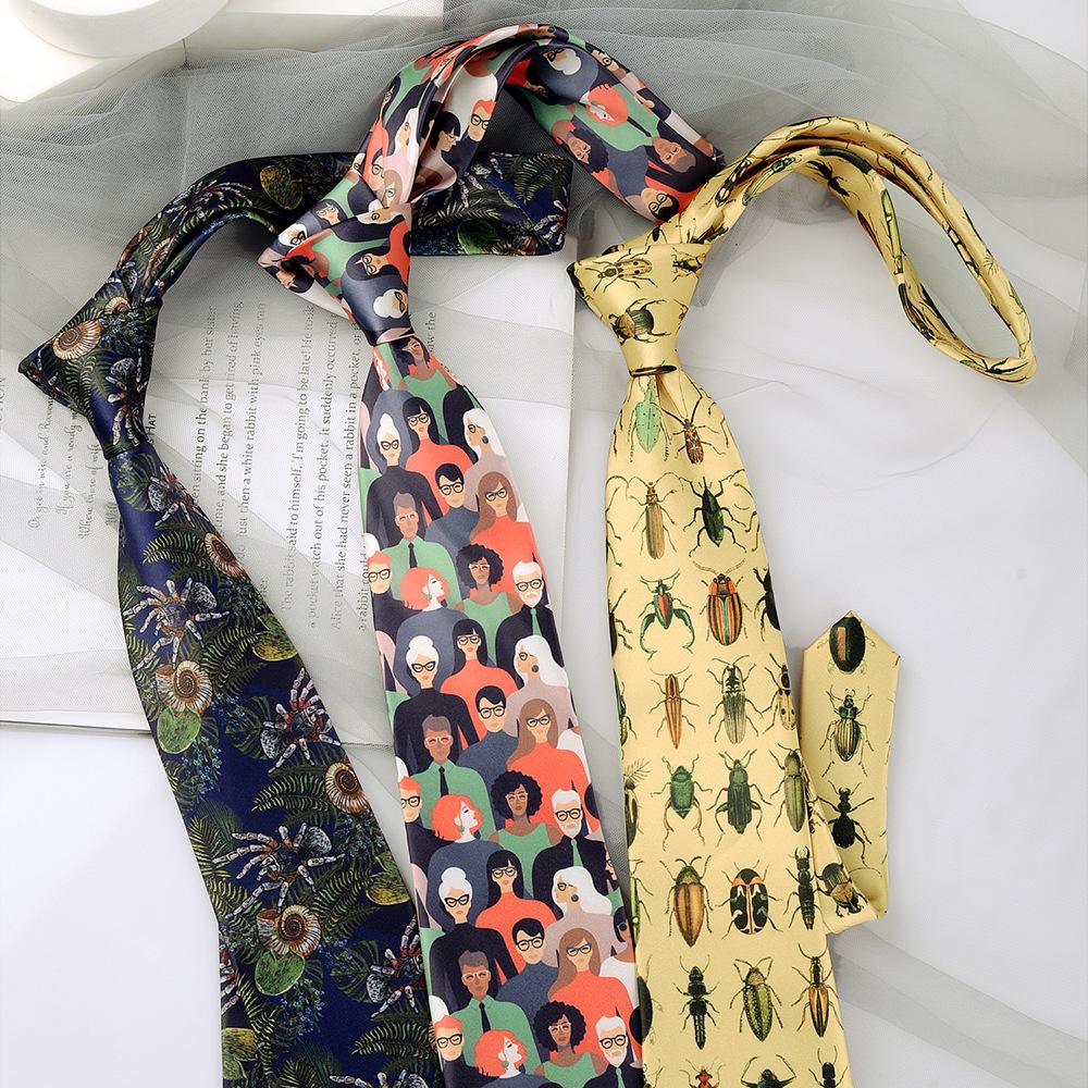 Retro Hong Kong Tie: Literary Casual Style with Animal & Floral Patterns for Men & Women